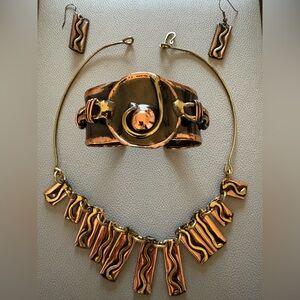 Necklace, earrings, cuff bracelet set